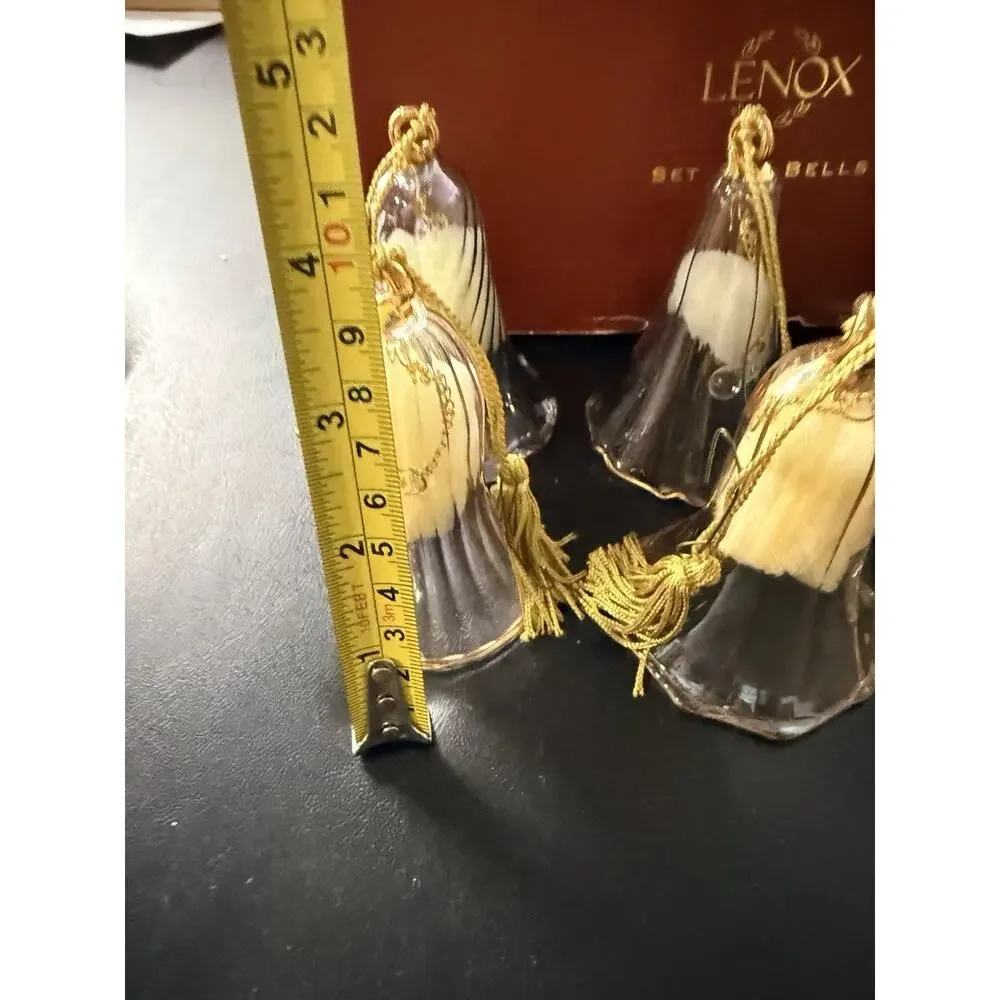 Lenox Set of 6 Crystal Bells Christmas Ornaments Tassel and Gold Rimmed MINT